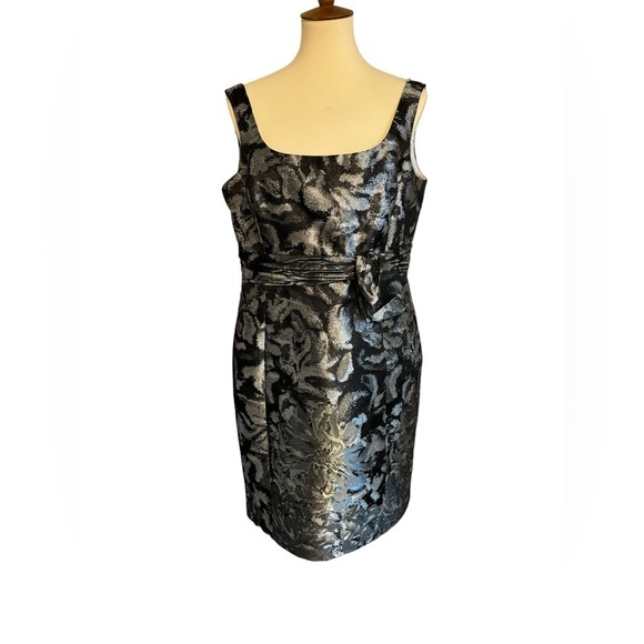 VTG 90s Black Gray Metallic Brocade Floral Sheath Dress Topper Jacket. SZ 14 - Picture 7 of 16